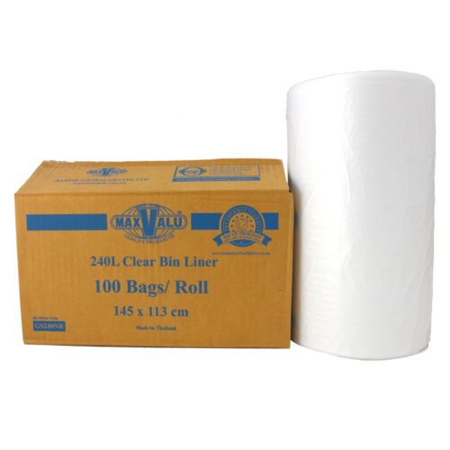 MaxValu 240L clear bin liners roll 100 bags heavy duty garbage bags bulk