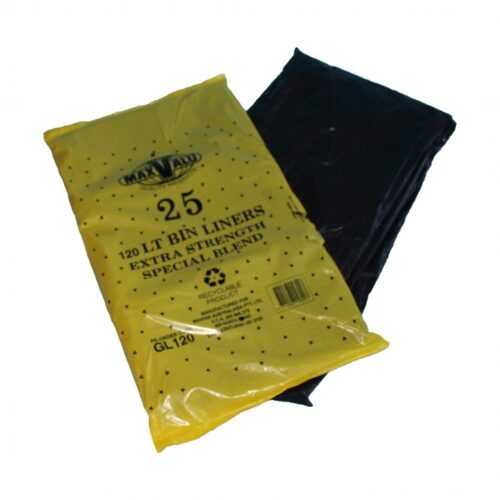 MaxValu heavy duty bin liners 120L and 240L bulk garbage bags yellow pack