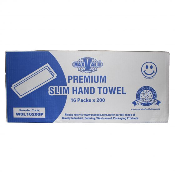 MaxValu Premium Slim Hand Towel 16 packs x 200 sheets bulk paper hand towels Melbourne by Nova Cleaning Supplies