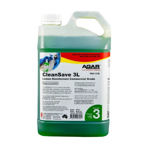 Agar CleanSave 3L lemon disinfectant cleaner concentrate 2.4L bottle - Nova Cleaning Supplies Melbourne