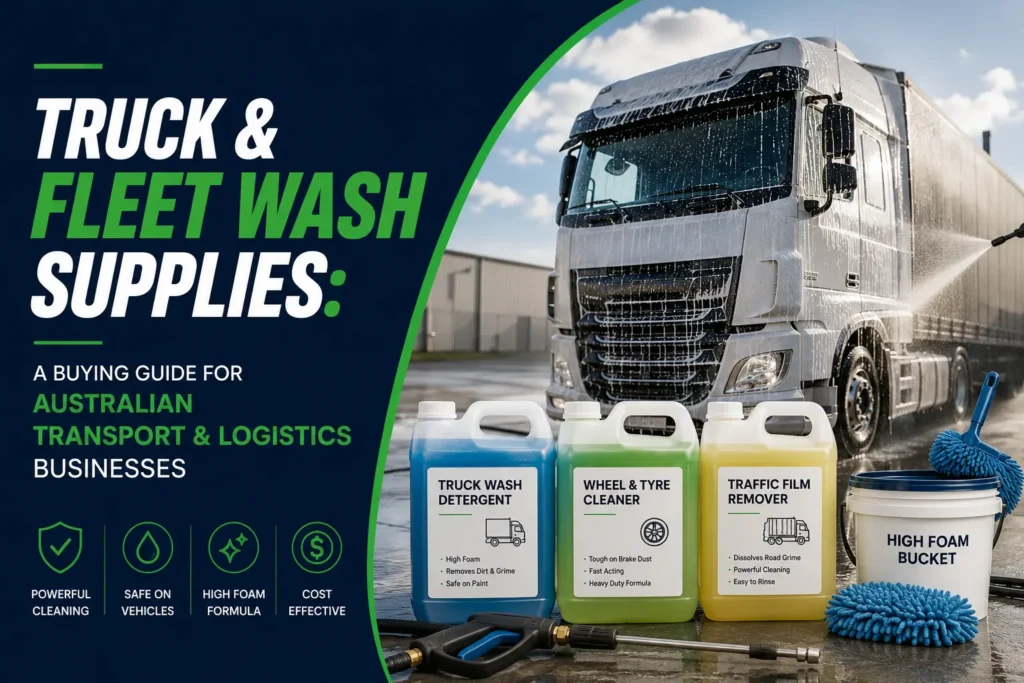 Commercial truck and fleet wash supplies for Australian transport businesses with professional vehicle cleaning chemicals and equipment