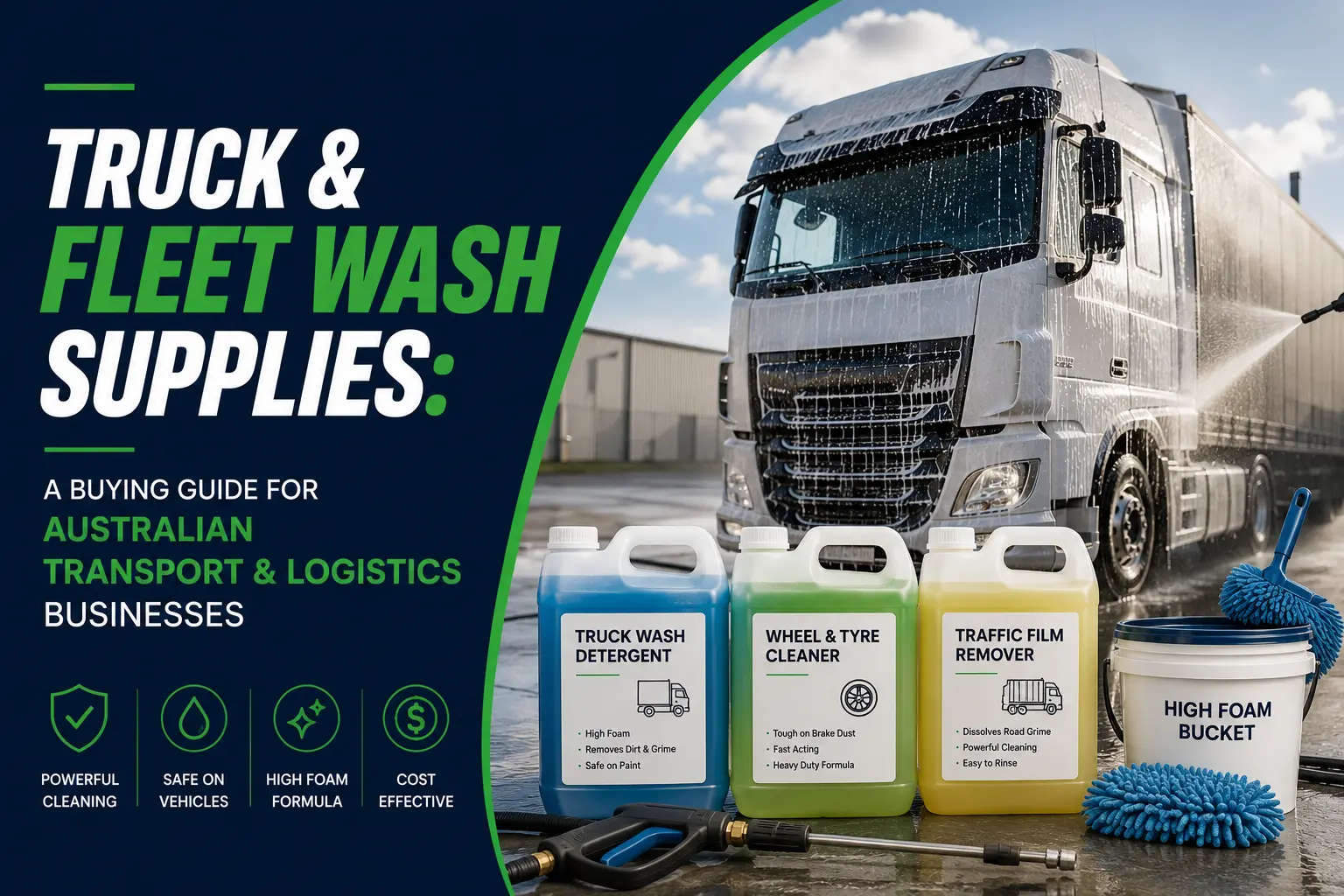 Commercial truck and fleet wash supplies for Australian transport businesses with professional vehicle cleaning chemicals and equipment